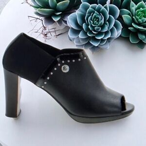 BRIGHTON Black Leather Vixon Peep Toe Booties Women’s Size 9 FAST SHIPPING